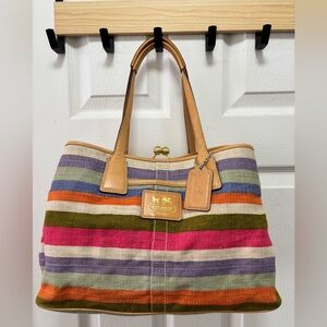 Coach M0871-13487 Hamptons 10th Anniv Limited Ed Heritage Stripe Kiss Lock EUC